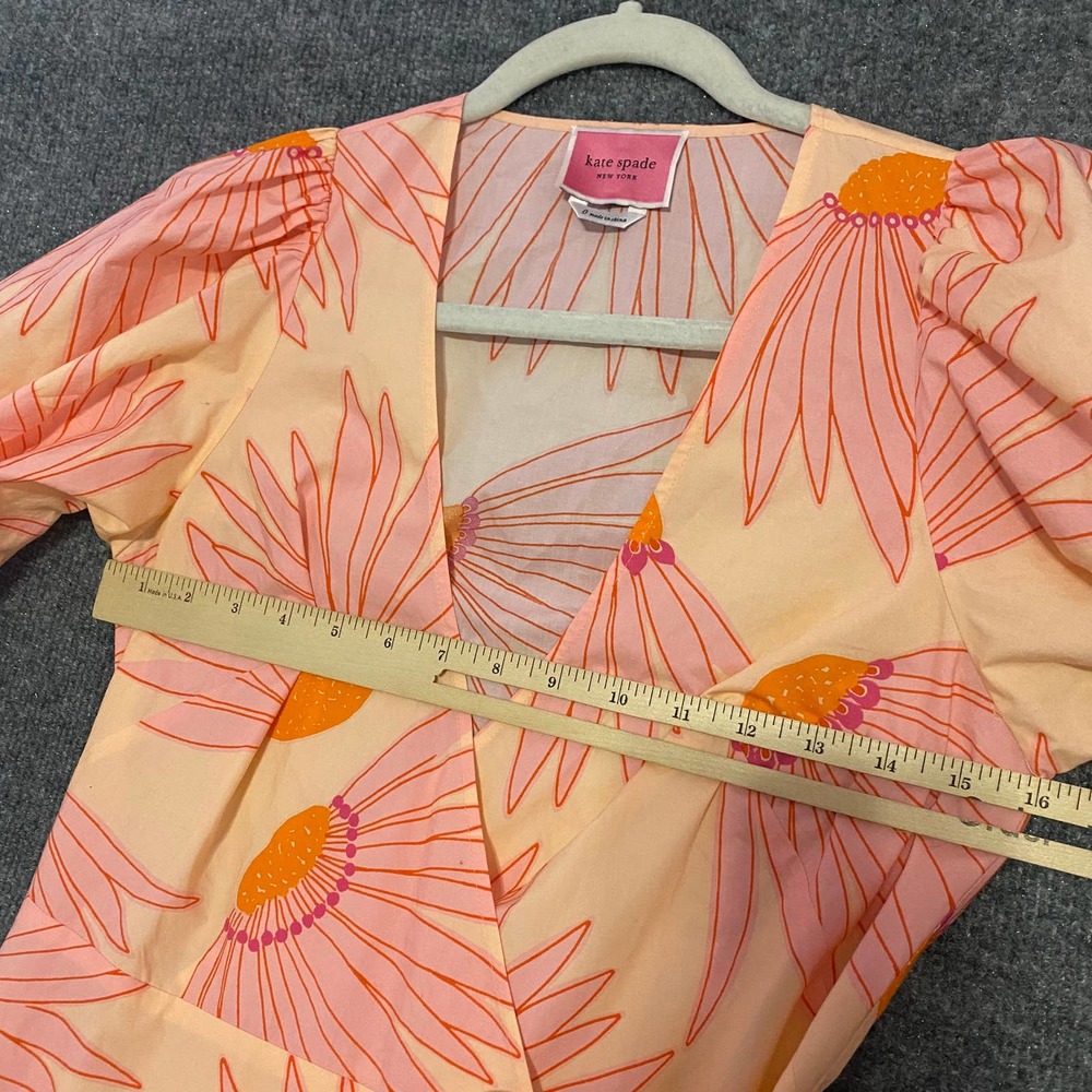 Kate Spade NY Midi Dress 0 XS Pink Falling Flower Wrap Short Sleeve Runway - Picture 10 of 15